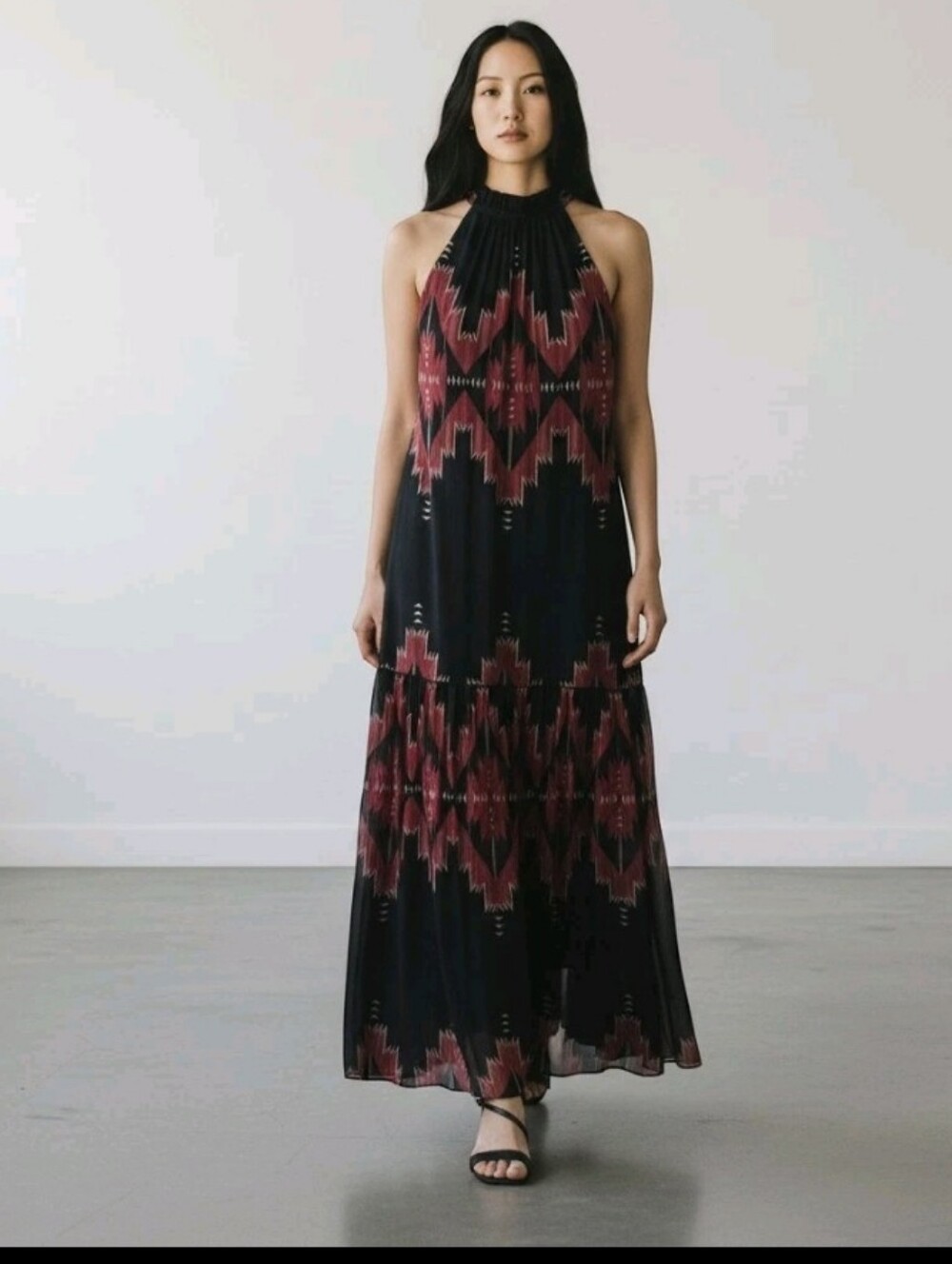 Ralph Lauren Womens Black Aztec Southwest Maxi Dress Size 8 Strappy Back Halter